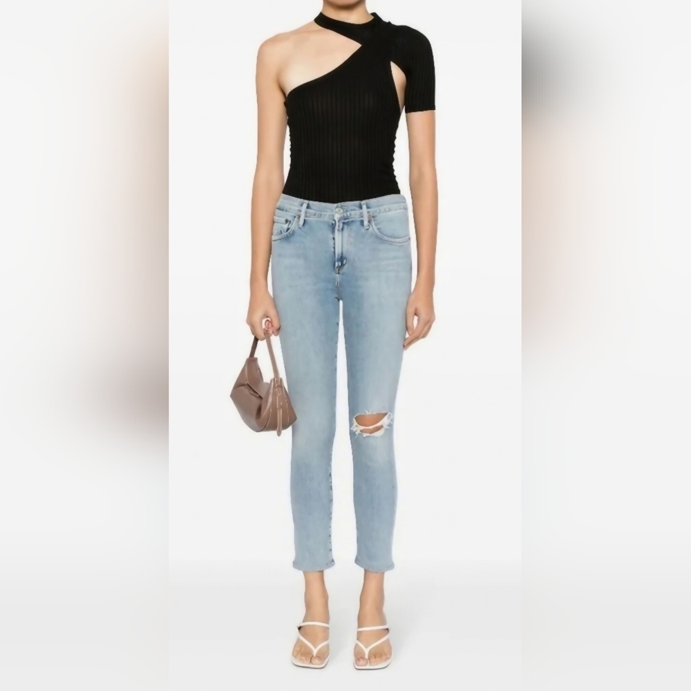 Agolde Sophie Ripped Skinny Cropped Jeans- In Light Wash Denim - Picture 13 of 13